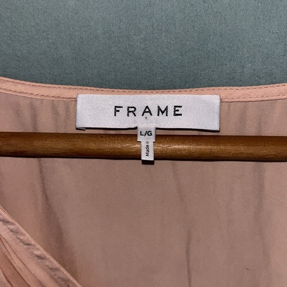 EUC Frame Pink Shirred V-Neck Blouse Size Large Retro 90s Vibe Fire Rose Summer - Picture 2 of 6